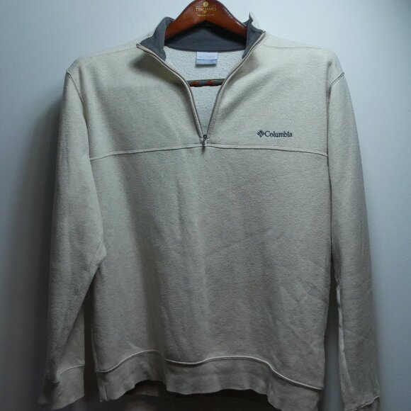Columbia Mens Cream Pullover 1/4 Zip M Cotton Blend Sweatshirt Mock Neck - Picture 14 of 16